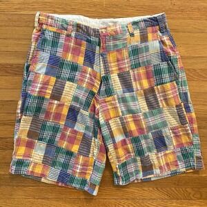 McKenzie Tribe Shorts Mens 32 Patchwork Madras Plaid Preppy 90s‎ Vintage Style